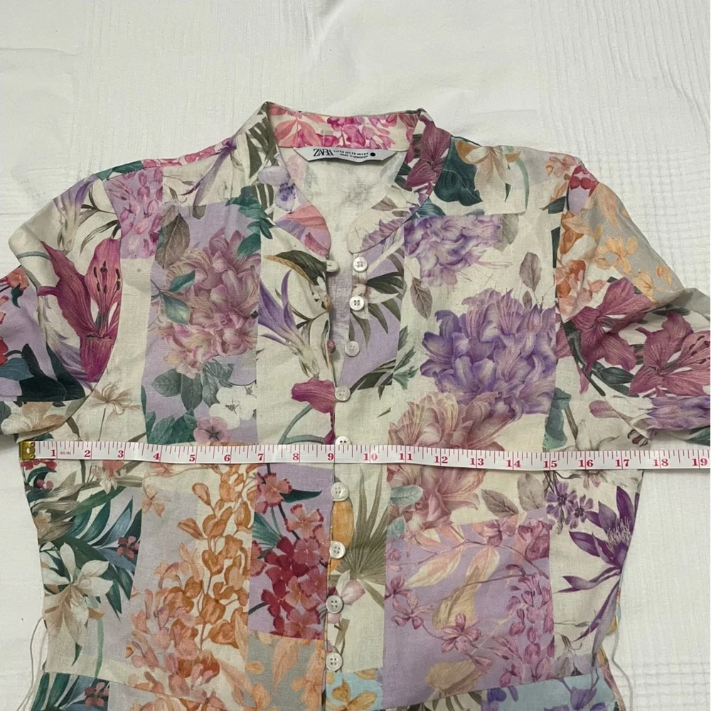 Zara Longsleeves Floral Linen Blend Dress XS EUC - Picture 10 of 11
